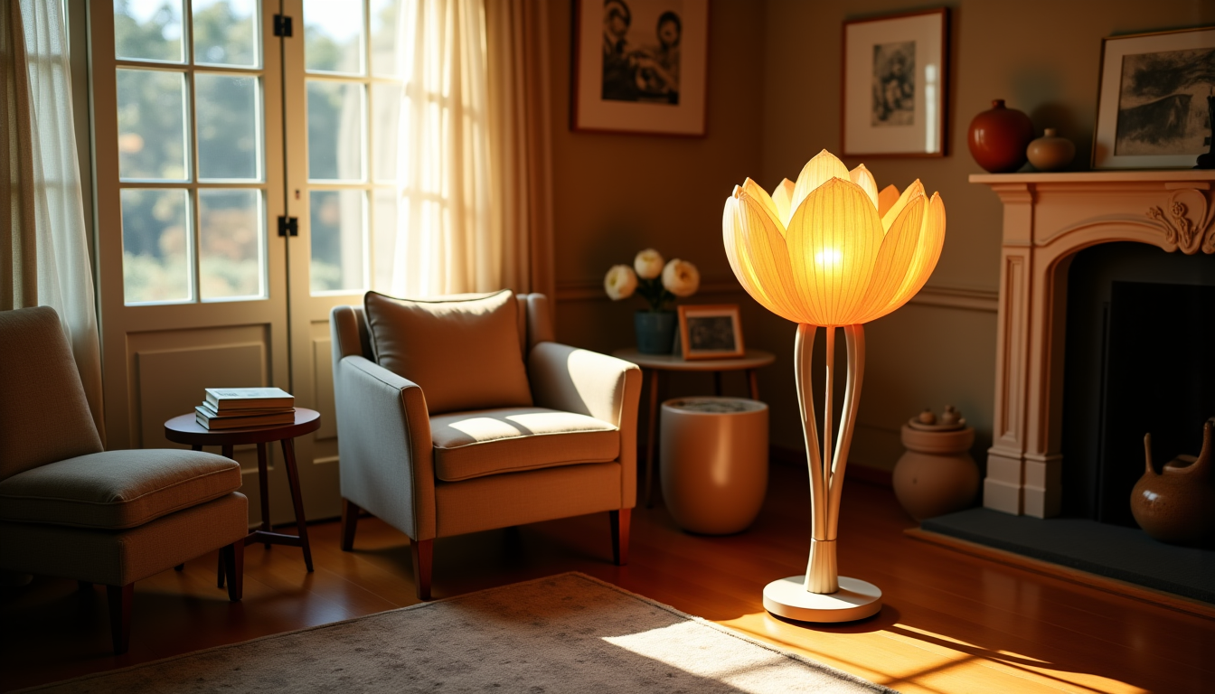 Nos astuces déco avec une lampe sur pied fleur pour un coin lecture lumineux